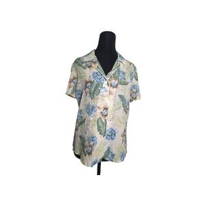 Rafaella Vintage Sz 8 Silk Cream Floral Crop Button Up Blouse Coastal Tropical